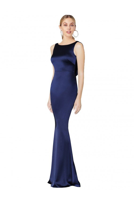 Best Sheath High Neck Stretch Satin Prom Dress Low Back UK