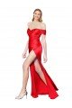 Best High Neck Off the Shoulder Stretch Satin Prom Dress with High Slit UK
