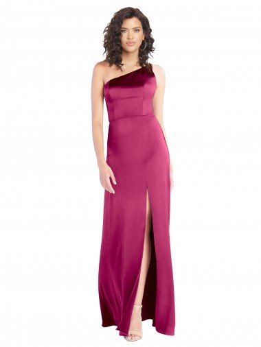 Best Sleek One Shoulder A-Line Long Stretch Satin Prom Dress with Spaghetti Straps Back UK
