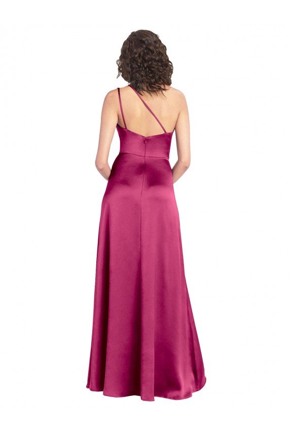 Best Sleek One Shoulder A-Line Long Stretch Satin Prom Dress with Spaghetti Straps Back UK