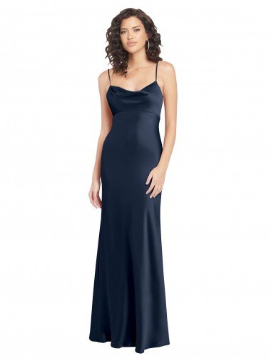 Best Cowl Neck Long Empire Waist Stretch Satin Prom Dress with Open Back UK
