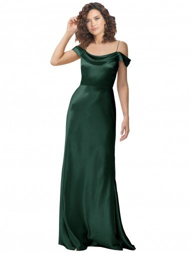 Best Off the Shoulder Sleeves Long Stretch Satin Prom Dress with Pleated Draped Neckline UK