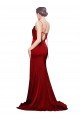 Best Cowl Front Neck Sweep Train Stretch Satin Prom Dress with High Side Split UK
