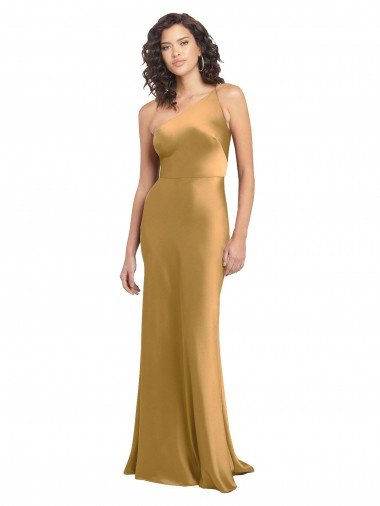 Best One Shoulder Long Floor Length Stretch Satin Slip Prom Dress UK
