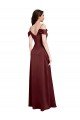 Best Draped Off the Shoulder Sleeves Slim A-Line Stretch Satin Prom Dress with Side Slit UK