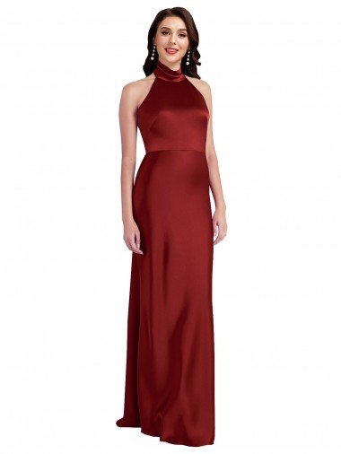Best Backless Halter Long Stretch Satin Prom Dress UK