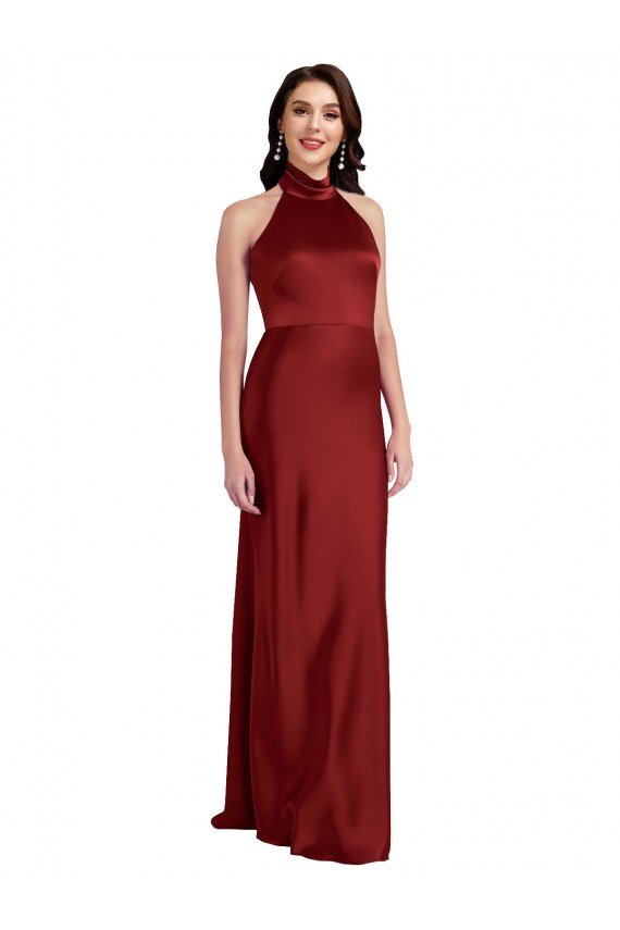 Best Backless Halter Long Stretch Satin Prom Dress UK