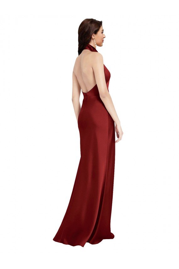 Best Backless Halter Long Stretch Satin Prom Dress UK