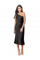 Best Sleek One Shoulder Midi Length Short Stretch Satin Slip Cocktail Prom Dress / Homecoming Dress UK