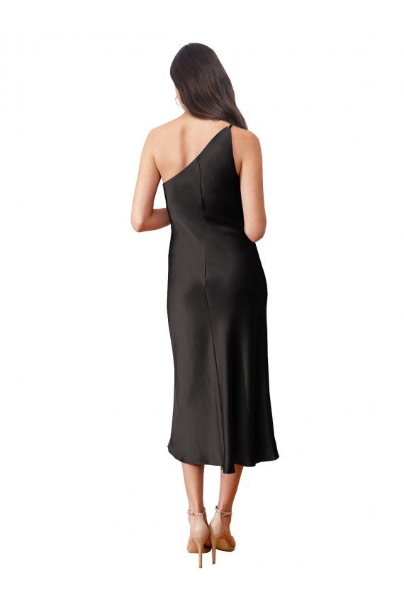 Best Sleek One Shoulder Midi Length Short Stretch Satin Slip Cocktail Prom Dress / Homecoming Dress UK