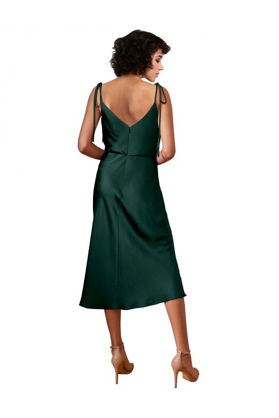 Best Spaghetti Straps Tie Shoulders Cowl Neck Short Midi Length Stretch Satin Cocktail Prom Dress / Homecoming Dress UK