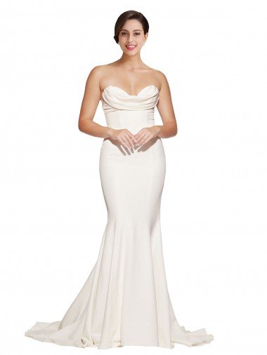 Best Strapless Cowl Neck Sweep Train Stretch Satin Prom Dress UK