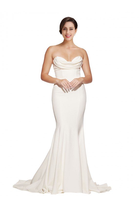 Best Strapless Cowl Neck Sweep Train Stretch Satin Prom Dress UK