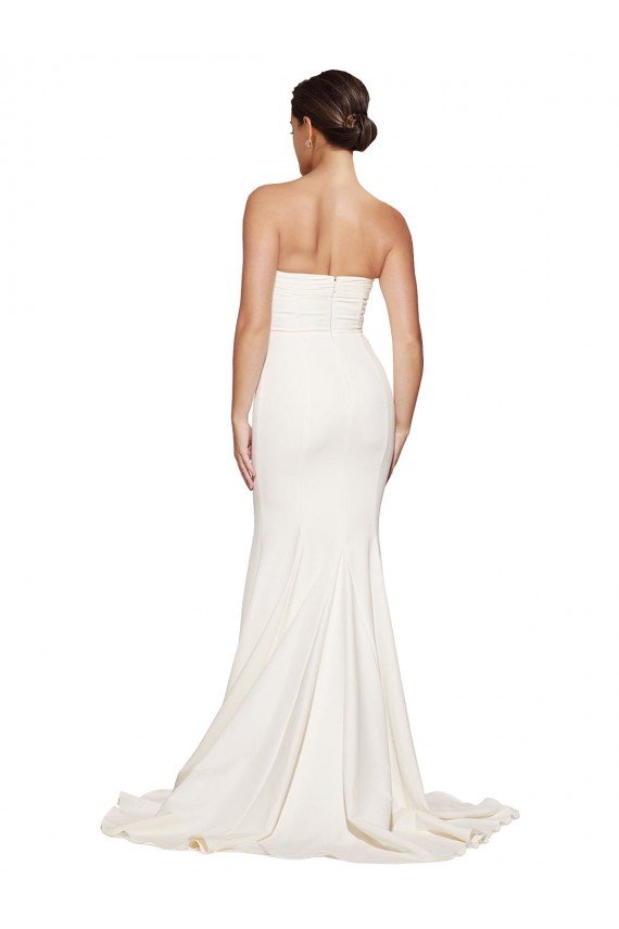 Best Strapless Cowl Neck Sweep Train Stretch Satin Prom Dress UK