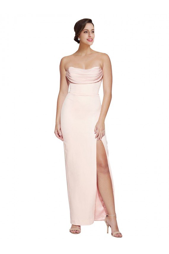 Best Cowl Neck Strapless Stretch Satin Prom Dress with High Split UK