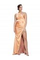 Best One Shoulder Ruched Stretch Satin Prom Dress with Thigh High Split UK