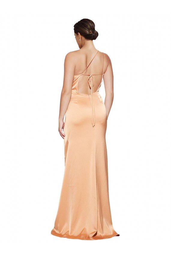 Best One Shoulder Ruched Stretch Satin Prom Dress with Thigh High Split UK