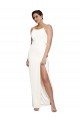Best High Neck Stretch Satin Prom Dress with Low Back and Side Slit UK