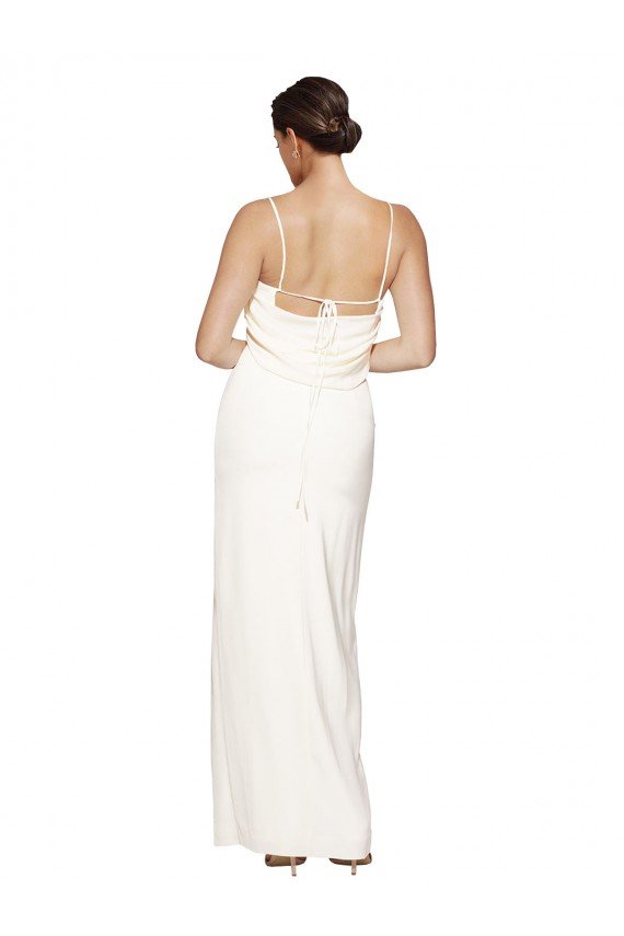 Best High Neck Stretch Satin Prom Dress with Low Back and Side Slit UK