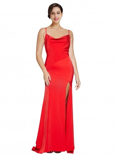 Best Low Back Cowl Neck Stretch Satin Prom Dress with High Side Slit UK
