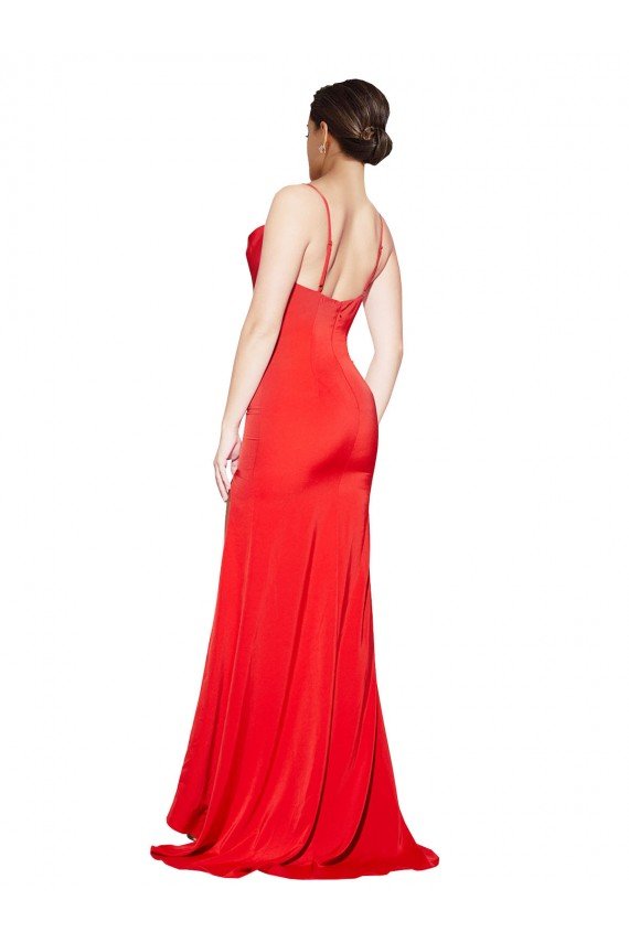 Best Low Back Cowl Neck Stretch Satin Prom Dress with High Side Slit UK