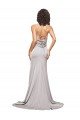 Best High Neck Low Back Long Full Length Stretch Satin Prom Dress UK