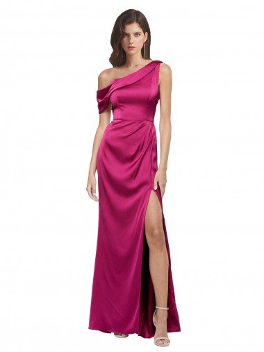 Best Off the Shoulder Short Sleeves Stretch Satin Prom Dress with Side Slit UK