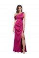 Best Off the Shoulder Short Sleeves Stretch Satin Prom Dress with Side Slit UK