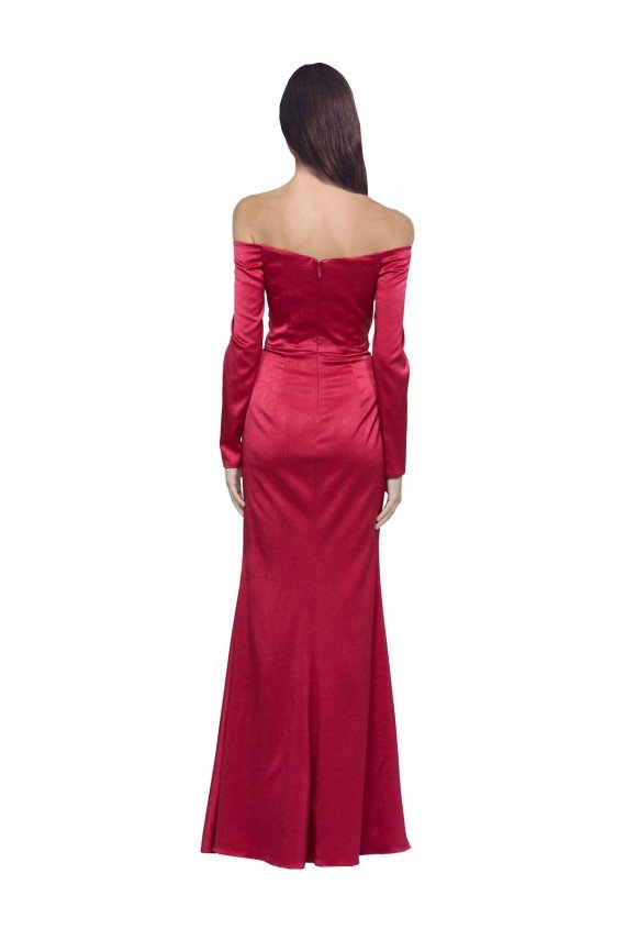 Best Long Sleeves Off the Shoulder Stretch Satin Prom Dress with High Side Split UK