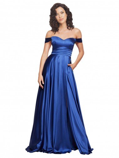Best Ball Gown Off the Shoulder Sweetheart Stretch Satin Prom Dress UK