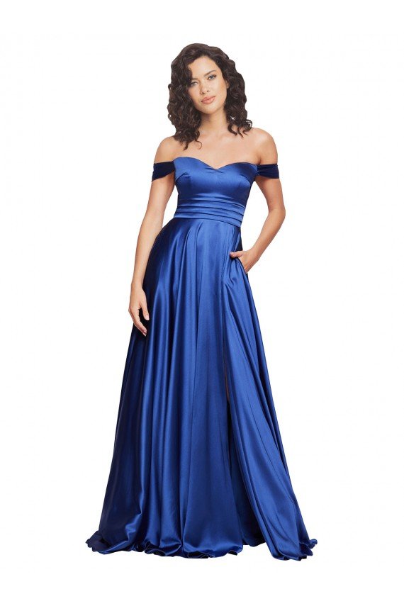 Best Ball Gown Off the Shoulder Sweetheart Stretch Satin Prom Dress UK