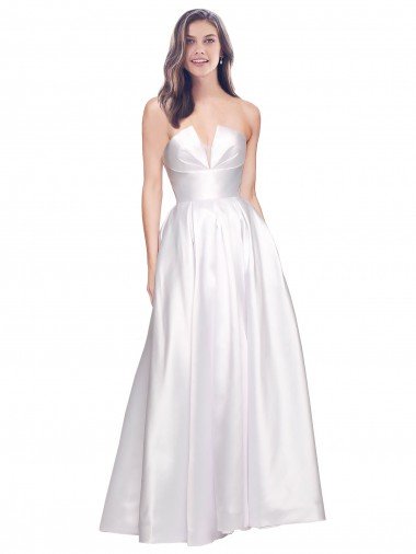 Best Full Length Strapless V-Cutout Stretch Satin Prom Dress UK