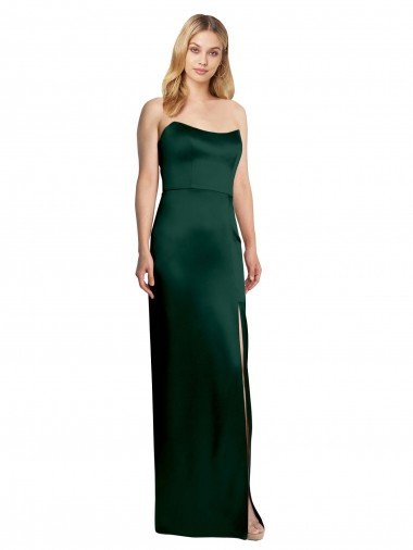 Best Scooped Strapless Neckline Stretech Satin Prom Dress with Side Slit UK