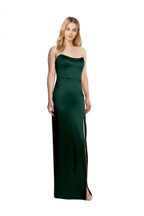 Best Scooped Strapless Neckline Stretech Satin Prom Dress with Side Slit UK