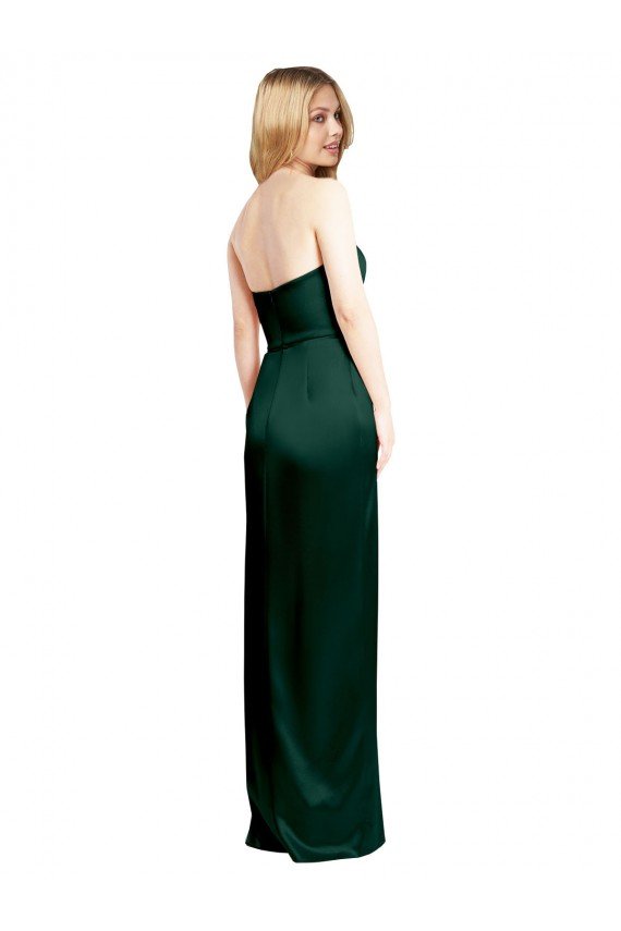 Best Scooped Strapless Neckline Stretech Satin Prom Dress with Side Slit UK