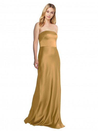 Best Sleek Strapless Long A-Line Stretch Satin Prom Dress UK