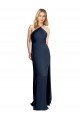 Best Halter Neckline Long Stretch Satin Prom Dress with Strappy Back and Side Slit UK