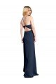 Best Halter Neckline Long Stretch Satin Prom Dress with Strappy Back and Side Slit UK