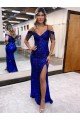 Best Cold Shoulder Sleeveless Long Floor Length Velvet Sequin Prom Dress with Slit UK