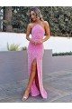 Best Halter Sleeveless Long Floor Length Velvet Sequin Prom Dress with Slit UK