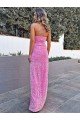 Best Halter Sleeveless Long Floor Length Velvet Sequin Prom Dress with Slit UK