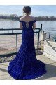 Best Off the Shoulder Sleeveless Long Sweep Train Velvet Sequin Prom Dress UK