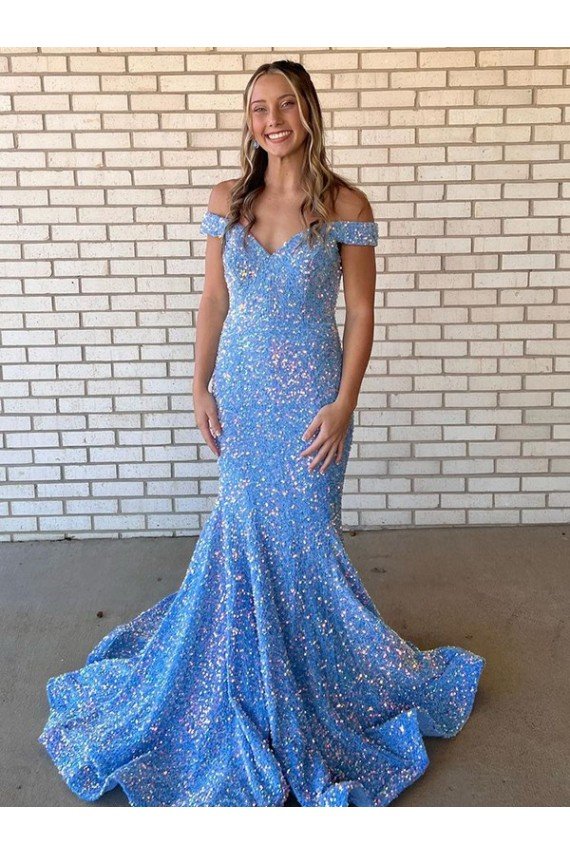 Best Mermaid Off the Shoulder Sleeveless Long Floor Length Velvet Sequin Prom Dress UK