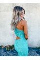 Best Mermaid One Shoulder Sleeveless Long Sweep Train Velvet Sequin Prom Dress UK