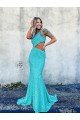 Best Mermaid One Shoulder Sleeveless Long Sweep Train Velvet Sequin Prom Dress UK