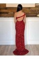 Best One Shoulder Sleeveless Long Sweep Train Velvet Sequin Prom Dress UK