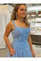 Best A-Line Scoop Sleeveless Long Court Train Velvet Sequin Prom Dress UK