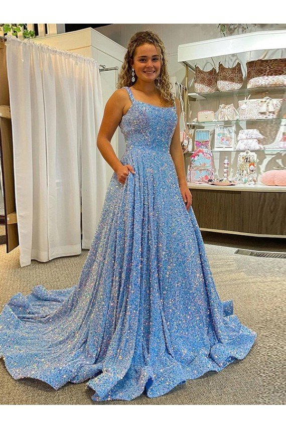 Best A-Line Scoop Sleeveless Long Court Train Velvet Sequin Prom Dress UK