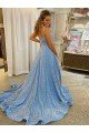 Best A-Line Scoop Sleeveless Long Court Train Velvet Sequin Prom Dress UK