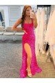 Best Spaghetti Straps Sleeveless Long Velvet Sequin Prom Dress with Slit and Criss Cross Open Back UK